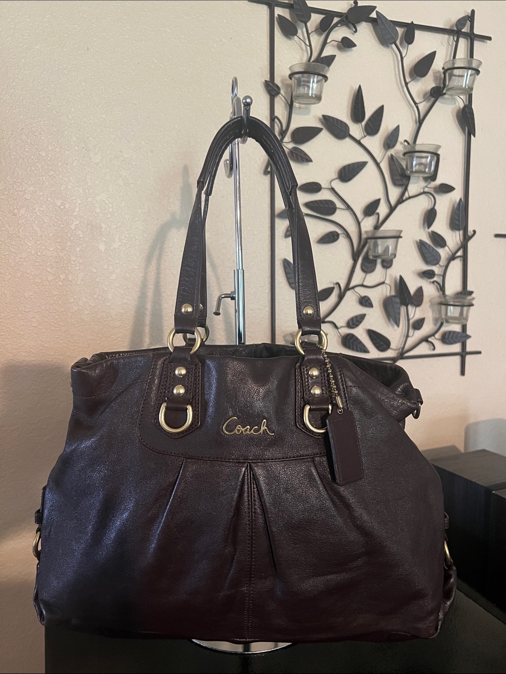 Coach Brown Leather Shoulder Bag with Gold Hardware